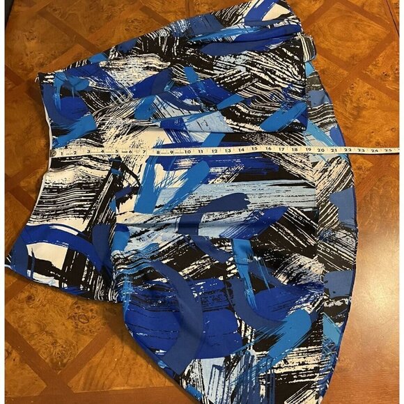 Vince Camuto Abstract Bright Blue White Black Print A Line Skirt Size 10 Lined - Picture 10 of 10